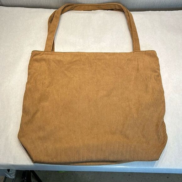 Kalidi Tote Bag Brown Tan Corduroy Zipper Top Handbag Shoulder Bag Pockets - Picture 3 of 8
